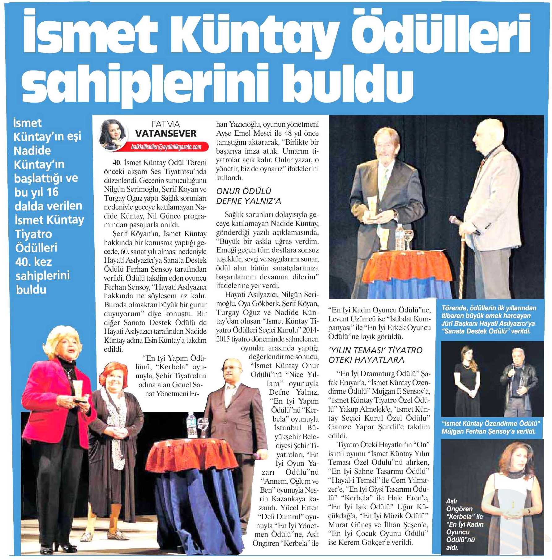 Defne Yalnız - Ödül haberleri 2