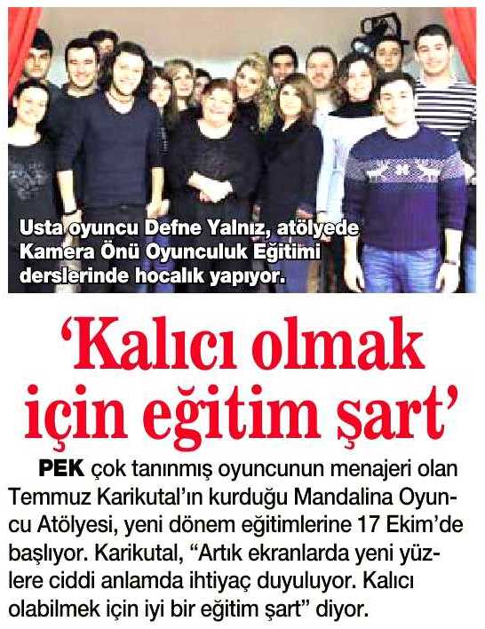 Mandalina Oyuncu Atölyesi - HaberTürk Gazetesi Haberi