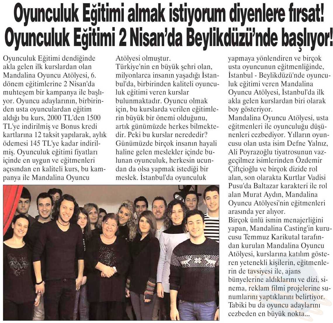 Mandalina Oyuncu Atölyesi - Sözcü Gazetesi Haberi