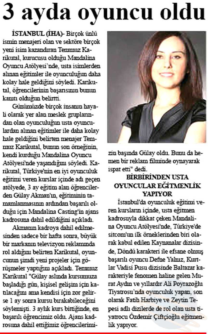 Mandalina Oyuncu Atölyesi Gülay Akman - Star Gazetesi
