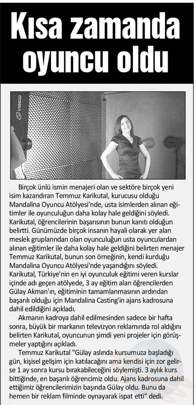 Mandalina Oyuncu Atölyesi öğrencisi Gülay Akman - Akşam Gazetesi