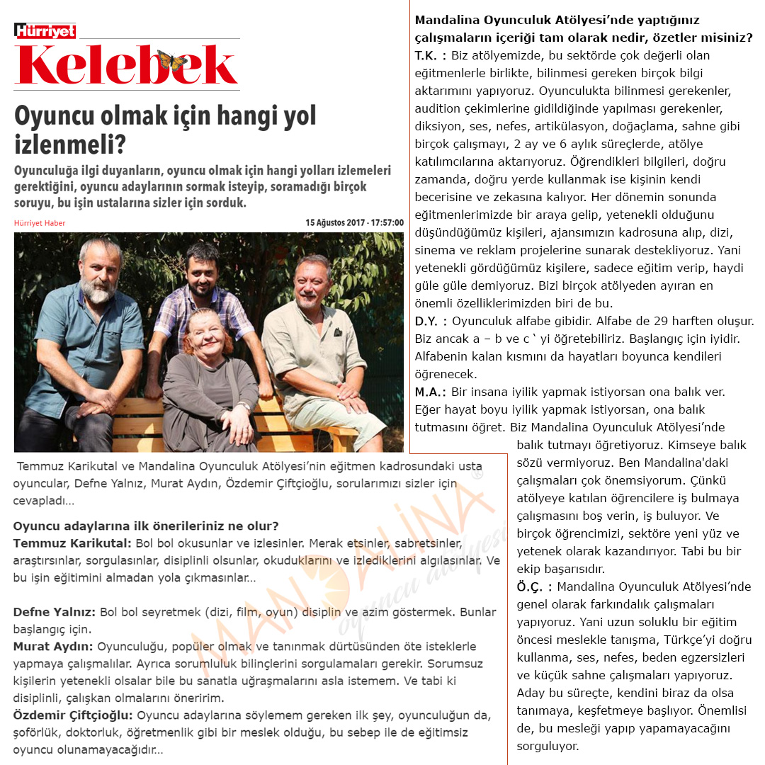 Mandalina Oyunculuk Atölyesi - Hürriyet Kelebek İnternet Röportajı 1